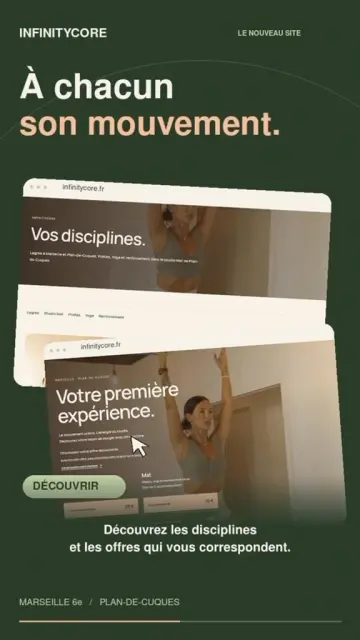 Votre prochaine séance commence ici. ✨

Deux studios, plusieurs façons de bouger… et un nouveau site pour trouver plus facilement ce qui vous correspond.

📍 Choisissez votre studio : #Marseille 6ᵉ ou #Plan-de-Cuques.
🤍 Explorez nos disciplines et nos offres.
📅 Consultez le planning et réservez votre prochaine séance.

Tout a été pensé pour vous simplifier le parcours, du premier clic jusqu’au studio.

À vous de choisir. À nous de vous donner envie de revenir.

Découvrez le nouveau site sur infinitycore.fr — lien en bio.
#lagree #lagreefitness #marseillesport